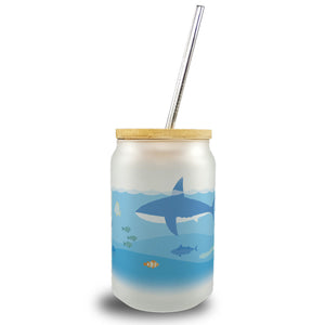 Unterwasser Trinkglas mit Bambusdeckel mit Hai und Fischen