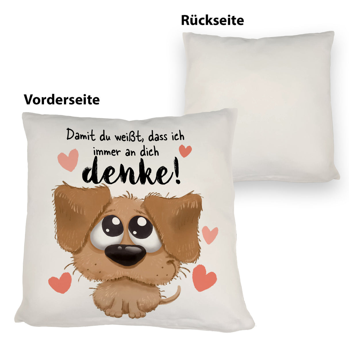 Hund Kissen mit Spruch: Schenke Liebe und Wärme - Jetzt kaufen! –