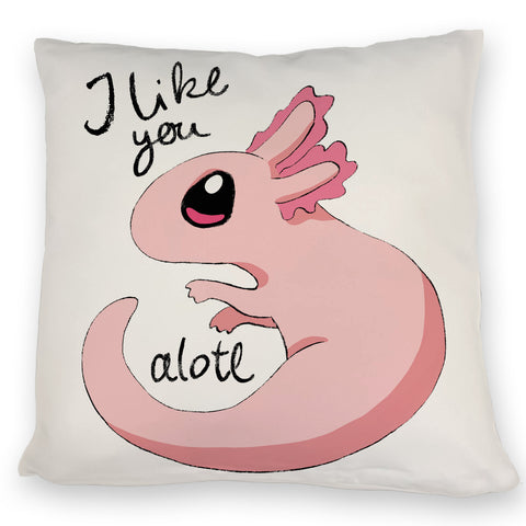 Axolotl Kissen in rosa mit Spruch I like you alotl