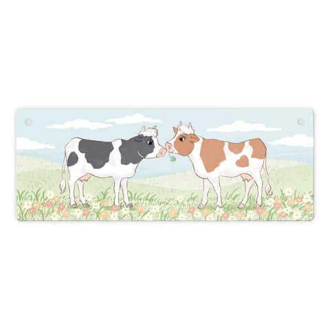 Kuh-Paar auf einer Blumenwiese Metallschild