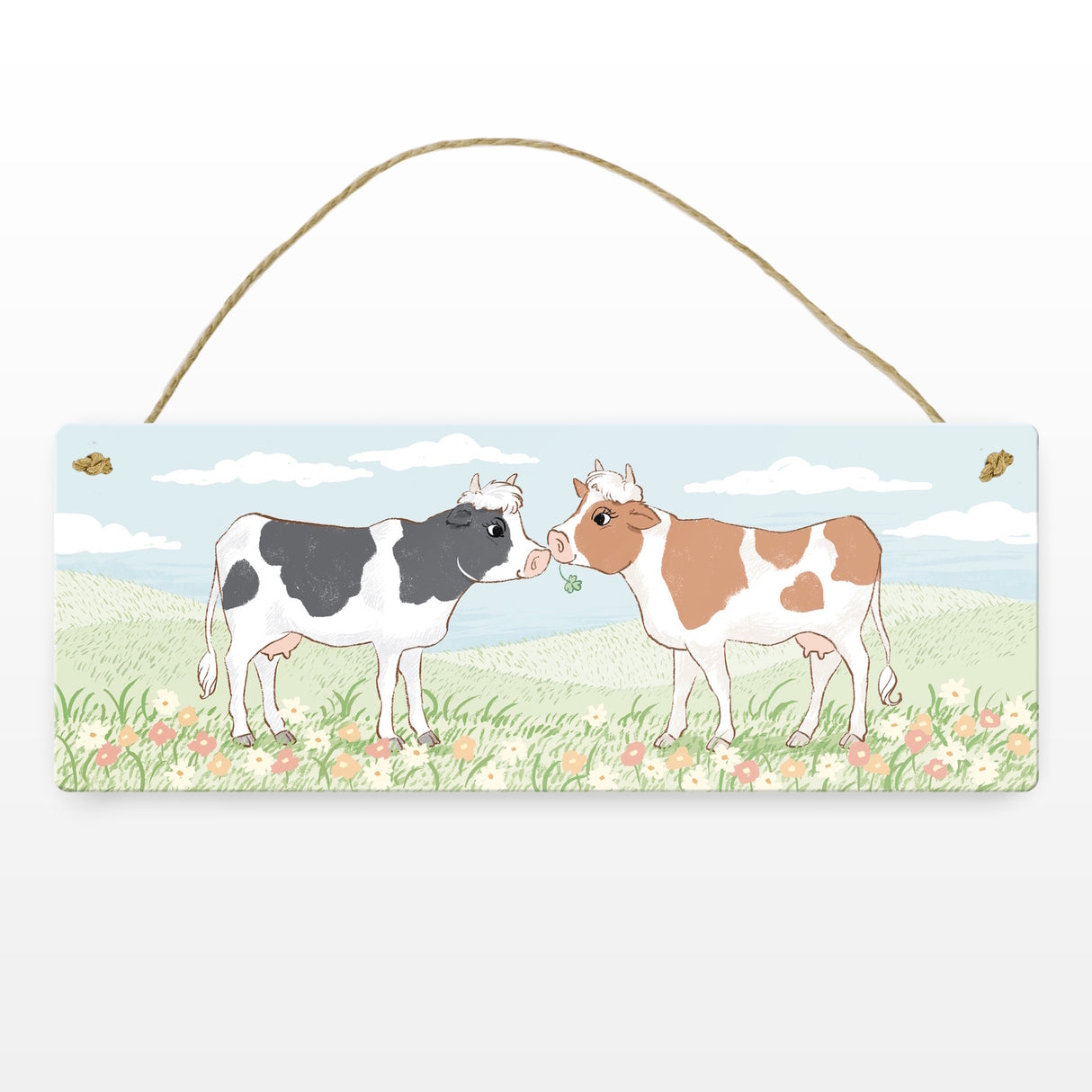 Kuh-Paar auf einer Blumenwiese Metallschild