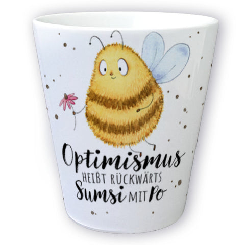 Pummel Biene Blumentopf mit Spruch Optimismus heißt rückwärts Sumsi mit Po