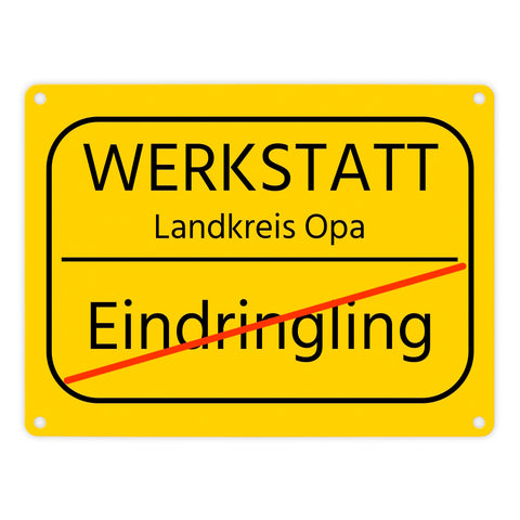 Opa Werkstatt Metallschild in 15x20 cm mit Spruch Landkreis Opa