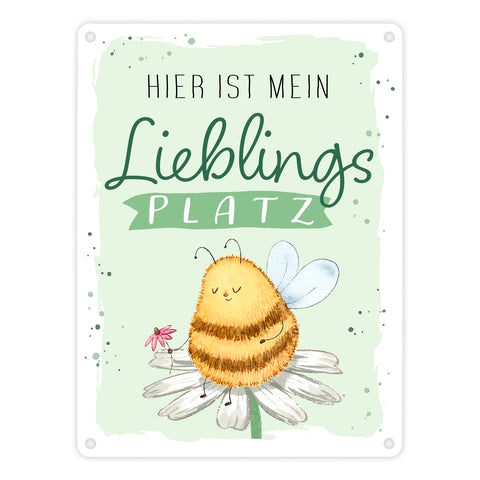 Pummel Biene Metallschild in 15x20 cm mit Spruch Hier ist mein Lieblingsplatz