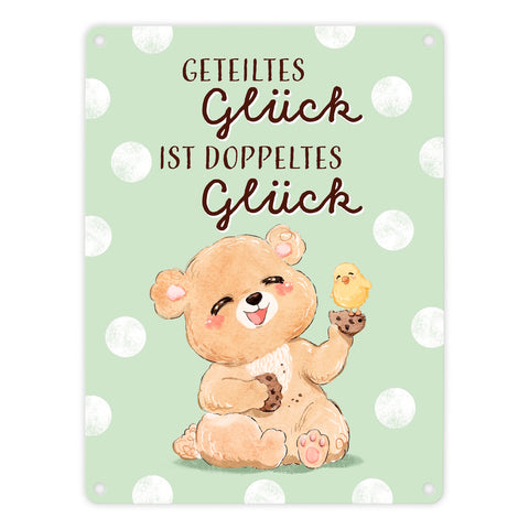 Bär Metallschild in 15x20 cm mit Spruch Geteiltes Glück ist doppeltes Glück