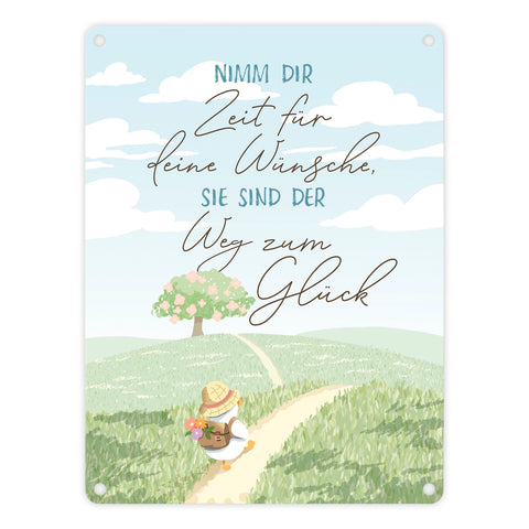 Ente Metallschild in 15x20 cm mit Spruch Zeit für Wünsche Weg zum Glück