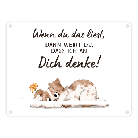 Hund Metallschild in 15x20 cm mit Spruch Ich denke an dich