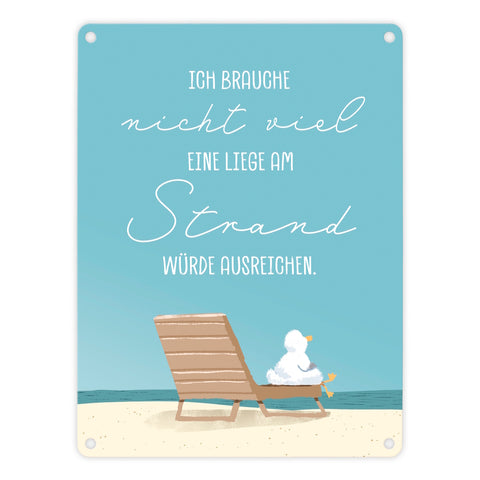 Möwe Metallschild in 15x20 cm mit Spruch Brauche nur Strandliege