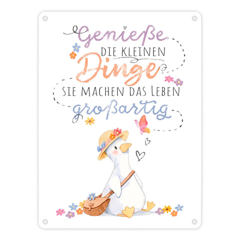 Gans Metallschild in 15x20 cm mit Spruch Kleine Dinge machen Leben großartig