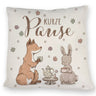 Fuchs und Hase Kissen mit Spruch Kurze Pause