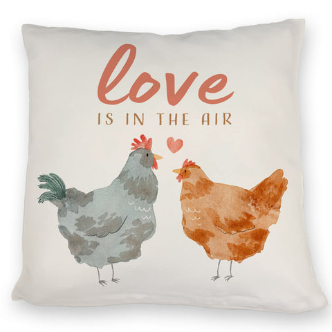 Hühner Kissen mit Spruch Love is in the air