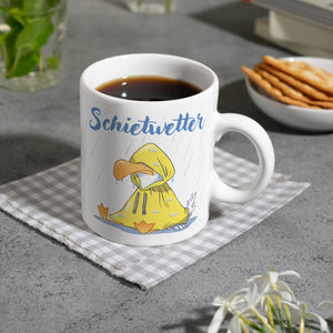 Möwe Kaffeebecher mit Spruch Schietwetter