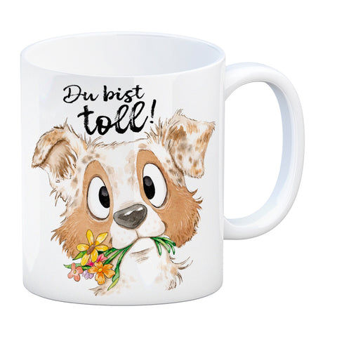 Hund Kaffeebecher mit Spruch Du bist toll