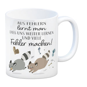 Waschbären Kaffeebecher mit Spruch Weiter lernen und Fehler machen