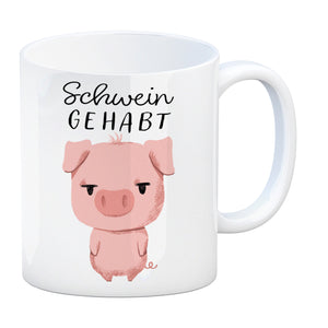 Ferkel Kaffeebecher mit Spruch Schwein gehabt