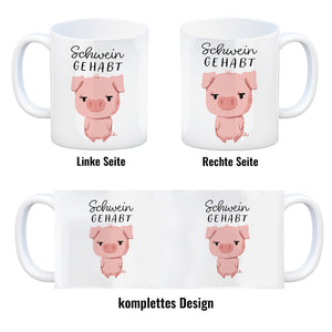 Ferkel Kaffeebecher mit Spruch Schwein gehabt