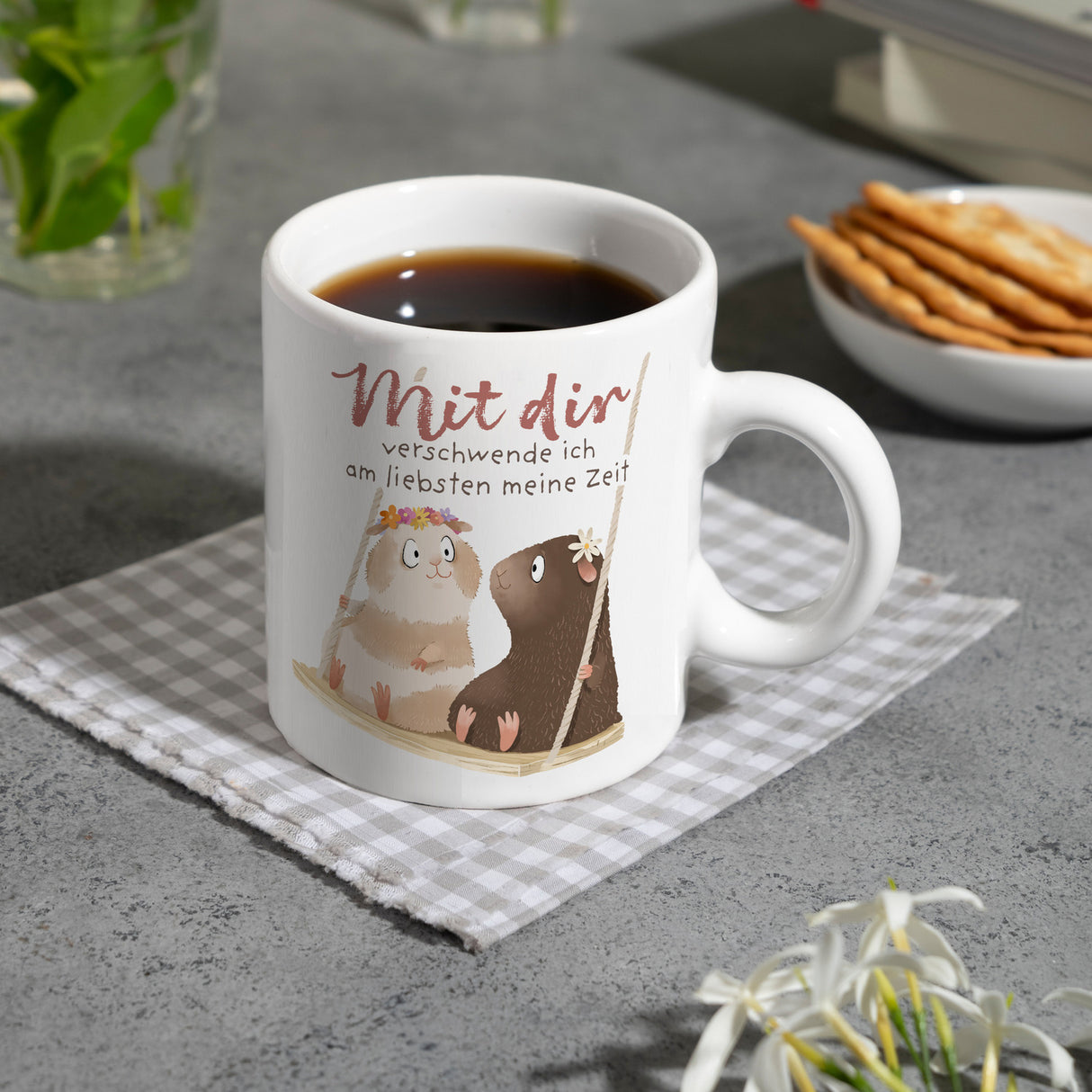 Meerschweinchen Kaffeebecher mit Spruch Mit dir ist Zeitverschwendung schön