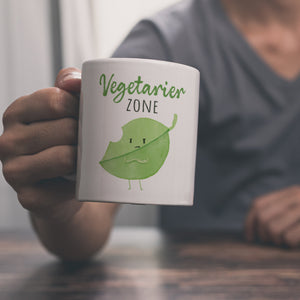 Blatt Kaffeebecher mit Spruch Vegetarier Zone