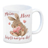 Hase Kaffeebecher mit Spruch Mein Herz hüpft wegen dir