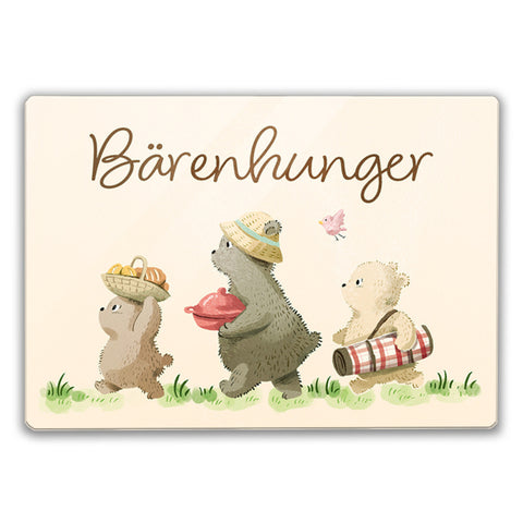 Bären Familie Schneidebrett aus Glas Glas mit Spruch Bärenhunger