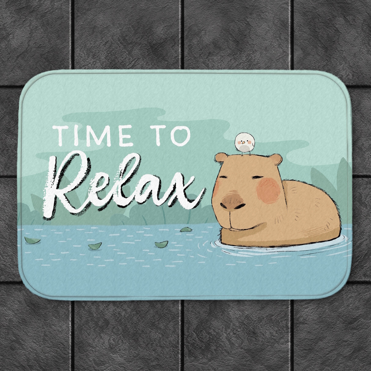 Capybara Badematte mit Spruch Time to Relax
