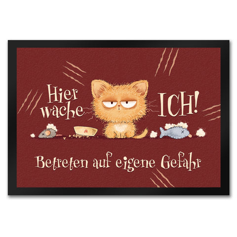 Katze Fußmatte in 35x50 cm mit Spruch Hier wache ich Eigene Gefahr