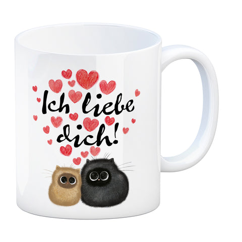 Knuffige Katzen Kaffeebecher mit Spruch Ich liebe dich