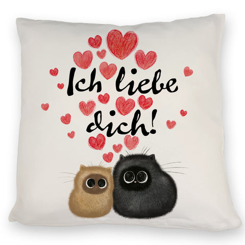 Knuffige Katzen Kissen mit Spruch Ich liebe dich