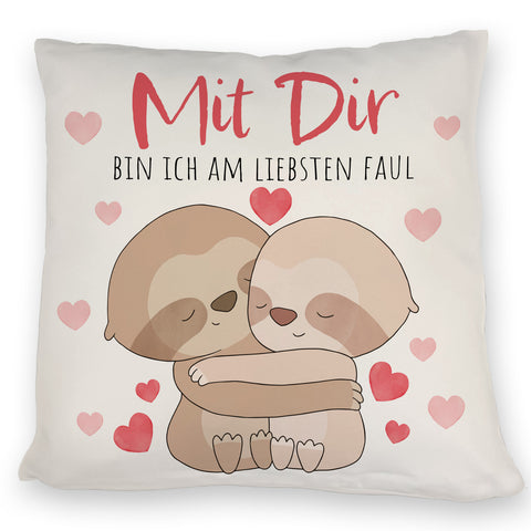 Faultier Paar Kissen mit Spruch Mit dir bin ich am liebsten faul