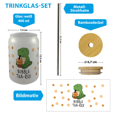 Bubble Tea-Rex Trinkglas mit Bambusdeckel mit T-Rex