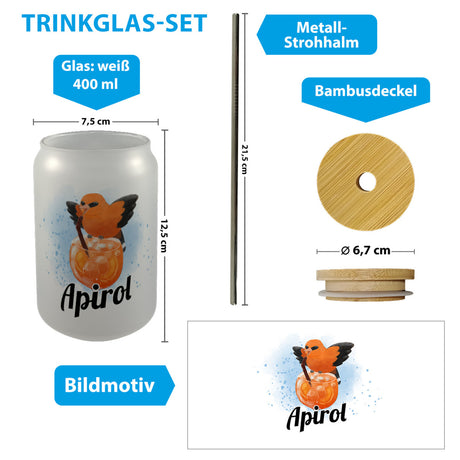 Cocktail Vogel Pirol Trinkglas mit Bambusdeckel mit Spruch Apirol
