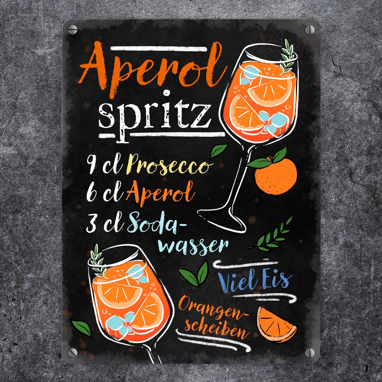 Cocktail-Rezept Aperol Spritz Metallschild in 15x20 cm