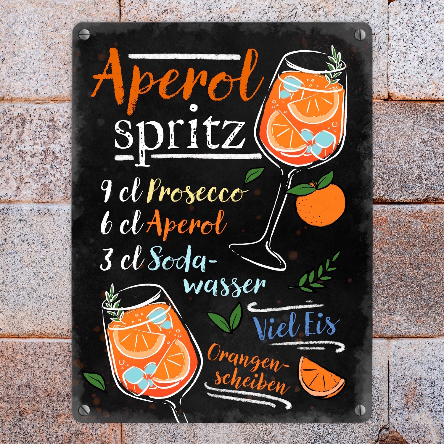 Aperol Spritz Rezept Blechschild Im Vintage-Design - 20x30cm Wanddeko Für Bar, Küche & Partykeller - Lustiges Geschenk Für Cocktail-Fans