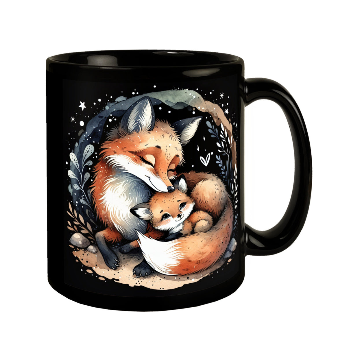 Fuchsfamilie Tasse schwarz in Schwarz