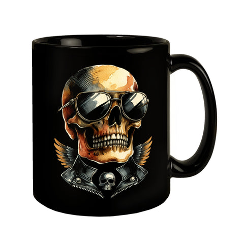 Rocker Totenkopf Tasse schwarz in Schwarz