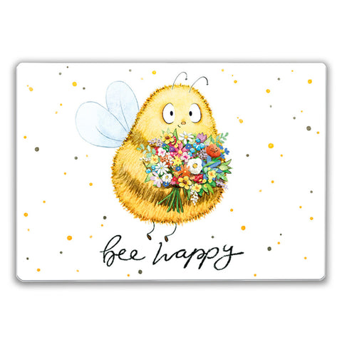 Pummel Biene Schneidebrett aus Glas Glas mit Spruch Bee happy