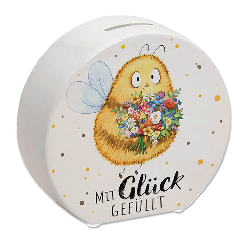 Pummel Biene Spardose mit Spruch Mit Glück gefüllt