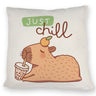 Capybara mit Bubble Tea Kissen mit Spruch Just Chill