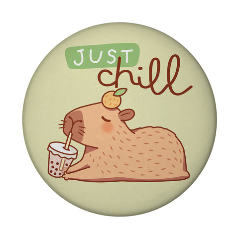 Capybara mit Bubble Tea Magnet rund rund mit Spruch Just Chill
