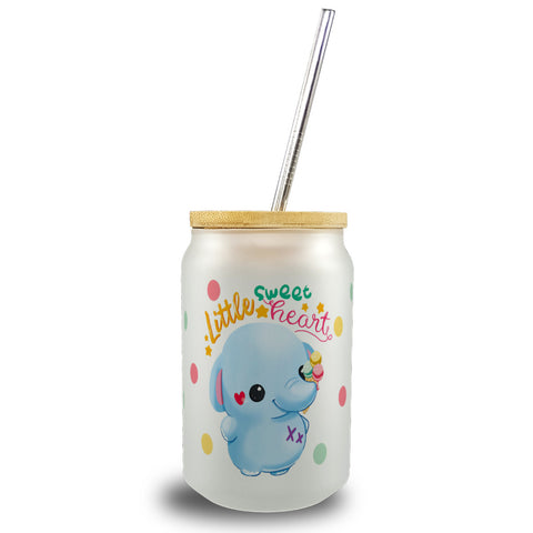 Elefant Trinkglas mit Bambusdeckel mit Spruch Little sweetheart