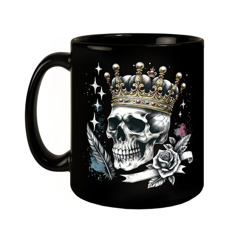 Totenkopf König mit Krone Tasse schwarz in Schwarz