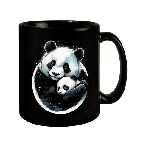 Panda Mama mit Baby Tasse schwarz in Schwarz