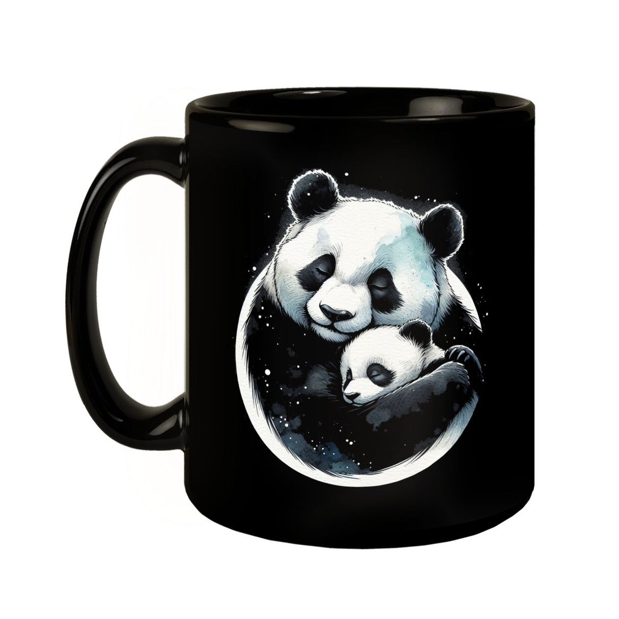 Panda Mama mit Baby Tasse schwarz in Schwarz