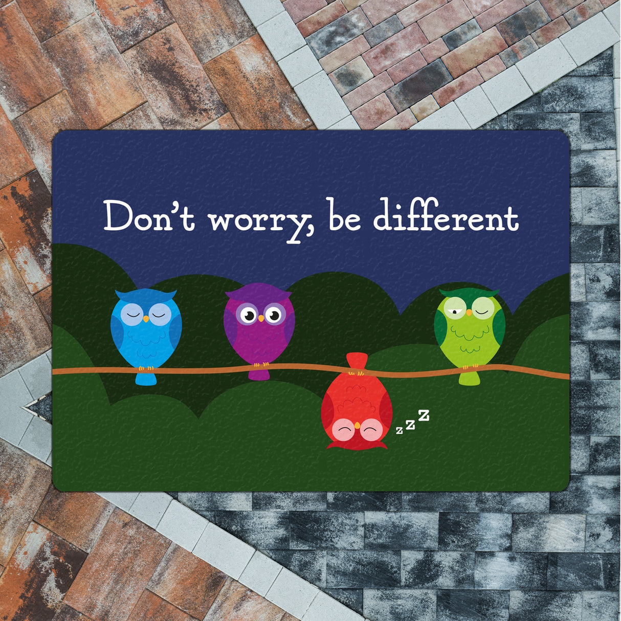 Eule Fußmatte in 35x50 cm ohne Rand mit Spruch Dont worry be different