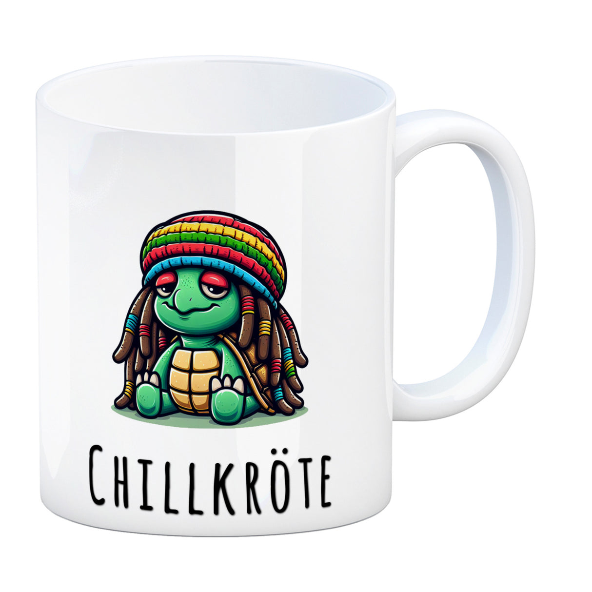 Schildkröte Rastafari Kaffeebecher mit Spruch Chillkröte