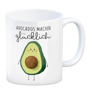 Niedliche Avocado Kaffeebecher mit Spruch Avocados machen glücklich