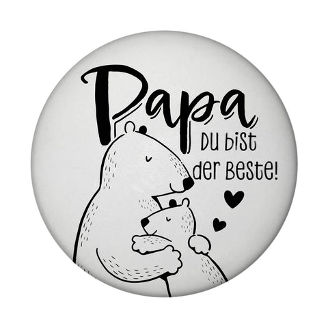 Papa Bär Geschenk Magnet rund rund mit Spruch Papa du bist der Beste