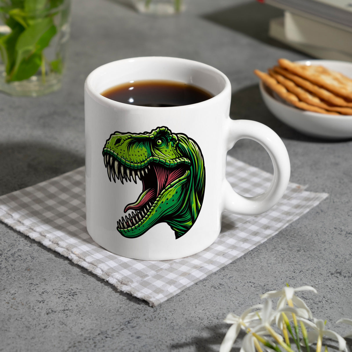 Grüner T-Rex Dinosaurier Kaffeebecher