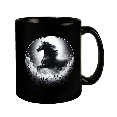 Schwarzes Pferd im Nebel Tasse schwarz in Schwarz