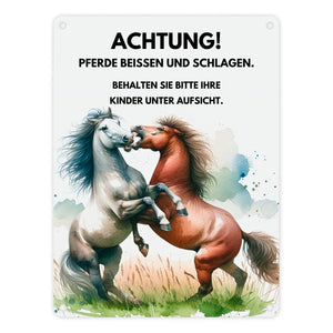 Pferd Metallschild in 15x20 cm mit Spruch Vorsicht Pferde beißen schlagen Kinder überwachen